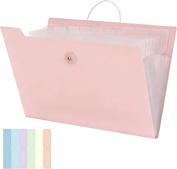A4 Expanding File Folder, 12 Pockets, Pink