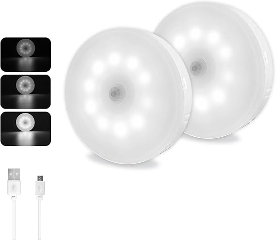 Akynite Hareket Sensörü Gece Lambası USB Şarj Edilebilir, Soğuk Beyaz ve Kısılabilir, 10 LED, Manyetik Gece Lambası, Dolap Merdivenleri Koridor Banyo için Hareket Sensörü Işığı, 3 adet [Enerji Sınıfı A]