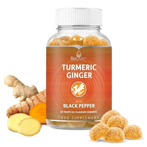 Turmeric Vitamin Supplement Gummies with Ginger & Black Pepper | Supports Joint Pain & Anti-Inflammatory Response | Active Ingredient 300mg Curcumin Extract | Vegan | Tropical Flavour 60 Count