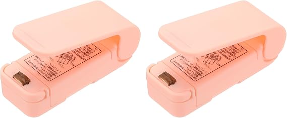Patikil ポータブルミニシーリングマシン ハンドヘルド食品熱真空シーラー 磁気ミニバッグシーラー ビニール袋スナック収納用 ピンク バッテリー駆動 2個