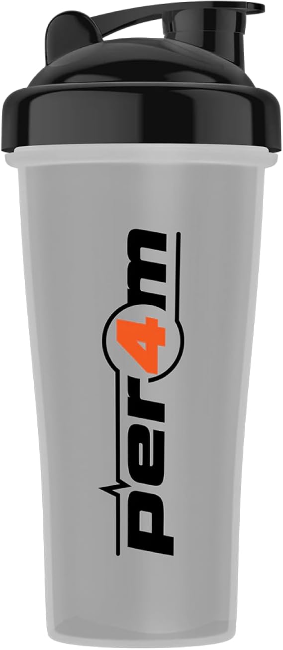 per4m Multifunction Quality Protein Shaker Fitness & Gym Bottles | BPA FREE for Pre, Intra and Post Workout Shakes, Drinks and Meal Replacement (700ml Shaker, Clear with Black Lid)