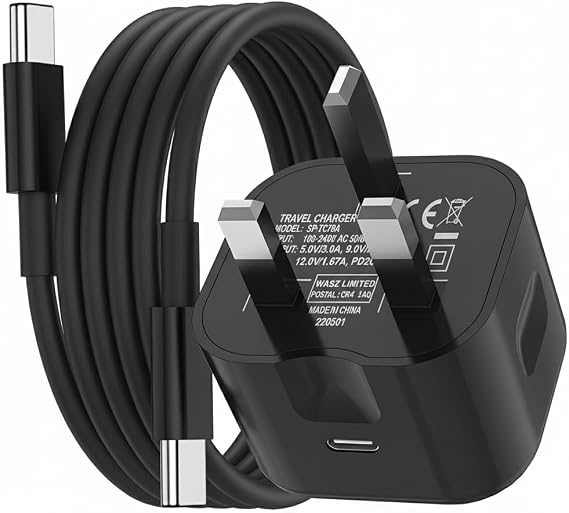 Samsung 20W Fast Charger USB C Plug UK with 1M 60W Type C Cable,