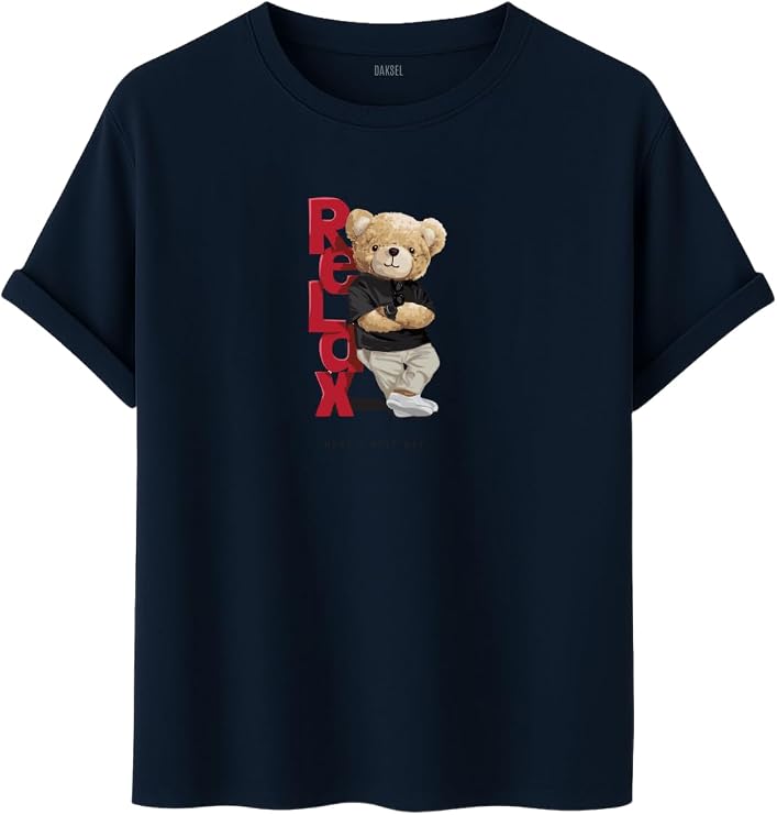 Unisex Oversize Relax Bear Grafik Baskılı Pamuklu Tişört, Streetwear Tarzı, Premium Baskı