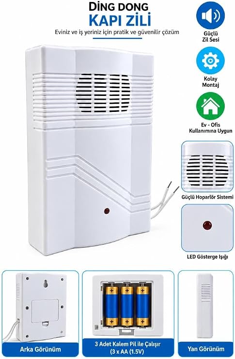 Ding Dong Kapı Zili – Pilli Kablolu Elektronik Zil