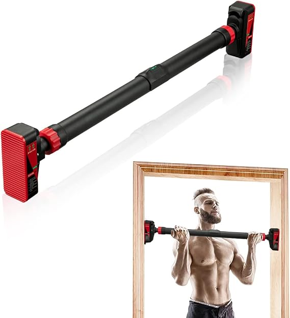 Door Pull Up Bar, Strength Training, Chin Up Bar, Screwless Adjustable Level Meter and Width for Home Gym Upper Body Workout, No Installation Required, Max Weight 440 lbs