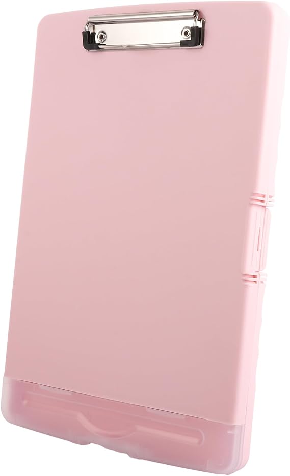 ASelected Clipboard with Storage,A4 Clipboard with Pen Holder,Plastic Clipboards with Compartment, Heavy Duty Storage Box Folder for School, Office, Medical Personnel, Side-Opening (Pink)