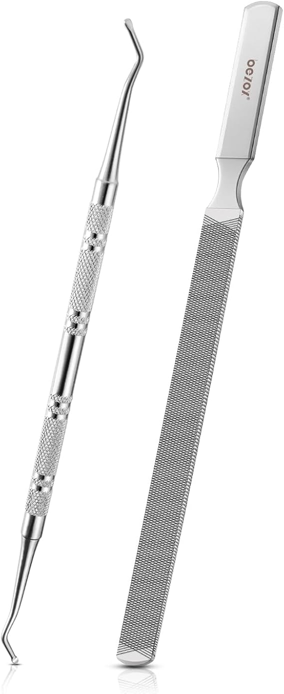 BEZOX Long Steel Nail File for Onychomycosis, Ingrown Nail，Thick and Fungal Nails with Dual-Ended Toenail Lifter – The Ultimate Manicure & Pedicure Tool for Men and Women’s Nail Care