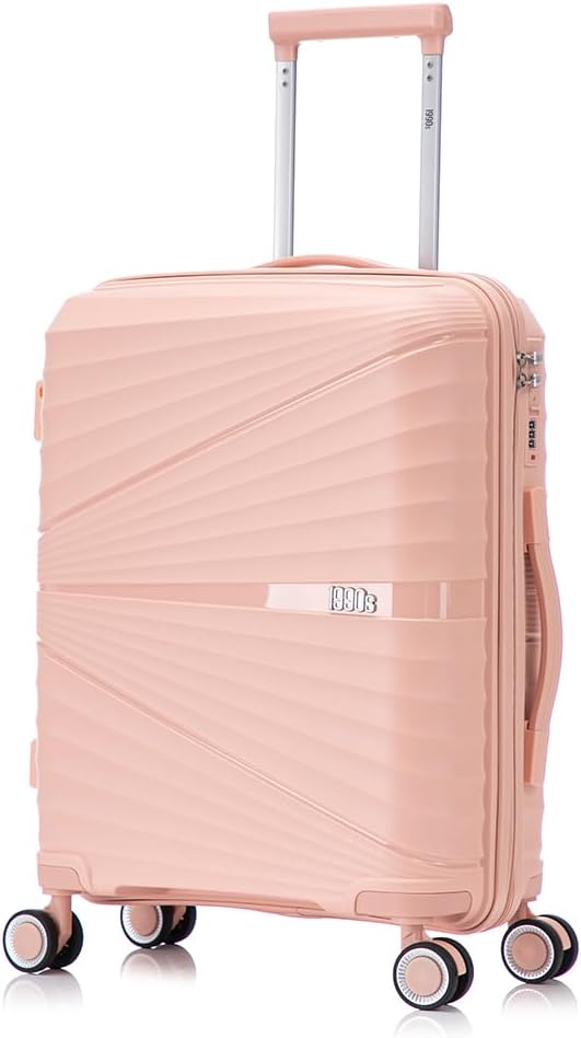 1990s Large Expandable Suitcase Polypropylene 75 cm for 25 kg (117L)| Semi-Rigid Expandable Suitcase with 4 Swivel Wheels and Embedded Padlock (Light Pink)