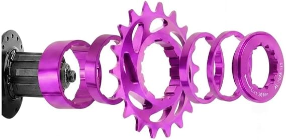 Single Speed Cogs Conversion Kit Single Speed Bike Freewheel Cog 16T 18T Aluminum Alloy With Spacer Rings And Lockring Reduced Wobble Design Lightweight For MTB Fixed Gear Or Track Bikes(Purpler-16T)