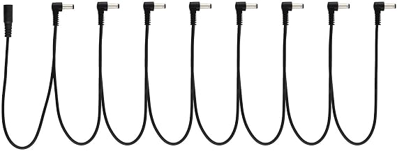 kenable 8 Way Guitar Pedal Daisy Chain Power Splitter Cable | Right Angle 5.5x2.1mm DC Plugs | 9V Center Negative | 22AWG Copper Wire | 30cm Branches | Black