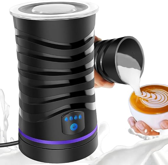 Electric Milk Warmer and Frother, 4 in 1 Automatic Frother and Milk Steamer, 600ml Large Capacity Hot and Cold Foam Maker for Coffee Latte Cappuccino, Hot Chocolate, Black