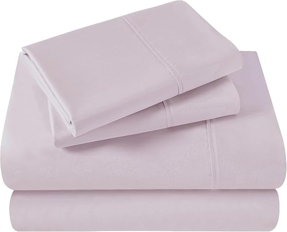 SUPERIOR Egyptian Cotton 400 Thread Count Bed Sheet Set, 1 Elastic Deep Pocket Fitted Sheet, 1 Flat Sheet, 2 Pillowcases, Soft Bedding, Luxury Sheets, Sateen Weave, King Size, Lilac