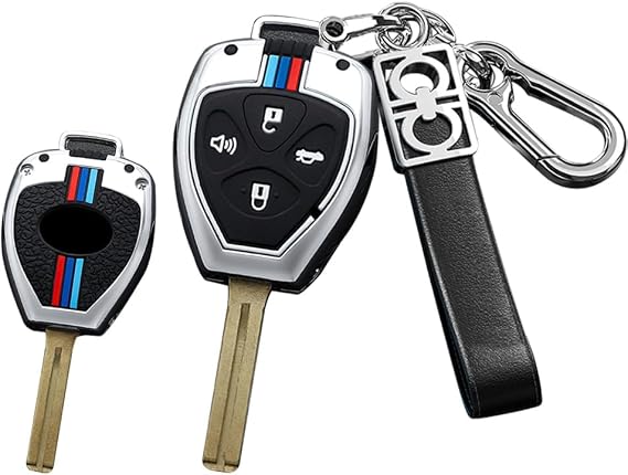 4ボタンキーフォブカバー トヨタ オーリス ハイラックス カローラ フォーチュナー プラド ヴェルソ カムリ レイズ ヤリス ヴィッツ ヴィオス Rav4 ラクティス アクセサリー 合金 + TPU スマートキーシェルカバー キーチェーン付き - 4ボタンシルバー