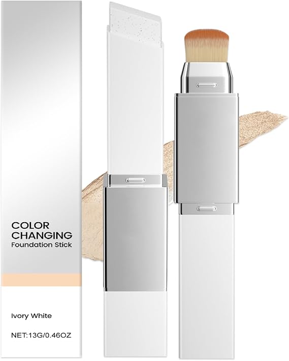 Chartming Color Changing Foundation Stick with Brush Head, Cover Cream V White Korean Foundation Stick With Volufiline, Full Coverage Concealer for All Skin Types, Make Up Gift (Ivory White)
