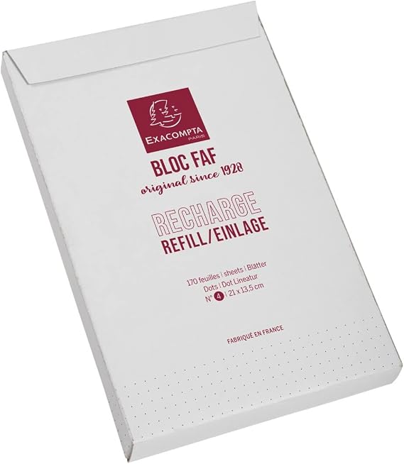 Exacompta 12524E Refill Pads for Writing Pad FAF No.4 Dotted 170 Sheets 21 x 13.5 cm Micro-Perforated Ideal for Your Notes Retro Design with Timeless Elegance
