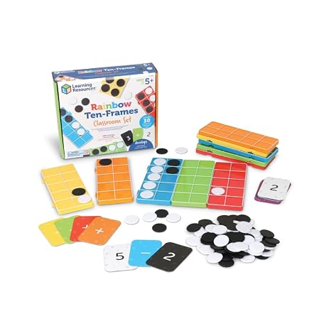 Learning Resources Rainbow Ten Frames Classroom Set Ages 5+ 10 Connectable Ten Frames and Counter Math Teaching Tools Basic Classroom Equipment