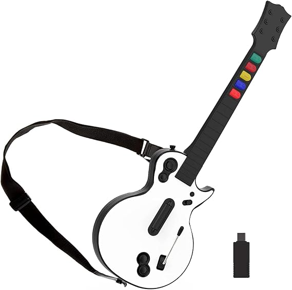 DOYO Guitar Hero Guitar, Wireless PC Guitar Hero Controller for PlayStation 3 PS3 with Dongle for Clone Hero, Rock Band Guitar Hero Games, White