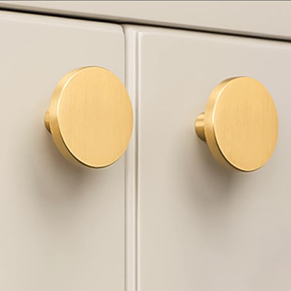 Cabinet Knobs - 2 Pack Brushed Brass Kitchen Hardware, Zinc Alloy Gold Dresser Knobs for Drawers, Round Cupboard Handles