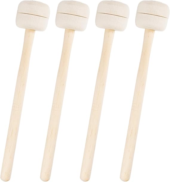 YOUEON 2 Pairs Drum Mallets Felt, 34cm(13.4 Inch) Long Wool Felt Drum Stick with Maple Handle, Anti-slip Bass Percussion Sticks Instrument Band Accessory for Bass Drums, Marching Drums, Beige