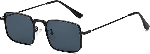 LJCZKA Rectangle Sunglasses Metal Frame for Men Women Retro Square Sunglasses Tinted Lens 90s Vintage Shades UV400 Protection