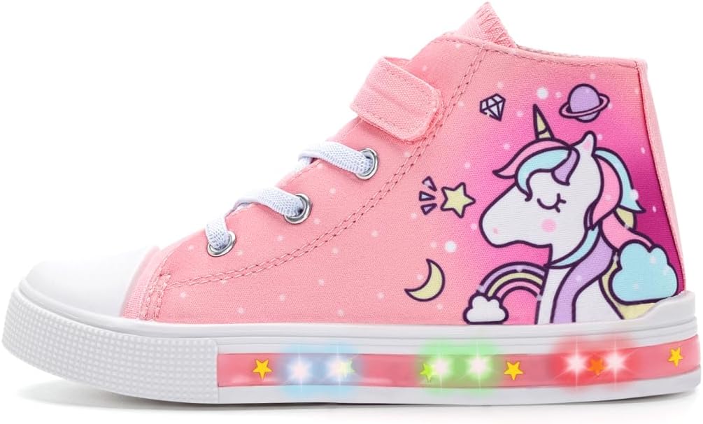 Kids Light-Up Trainers, Boys Girls High Top Canvas Shoes