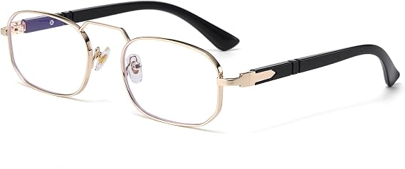 LJCZKA Rectangle Blue Light Blocking Glasses for Men Women Rectangular Glasses Square Metal Frame Computer Gaming Eyeglasses Anti Fatigue Eyewear (Gold, 0.0, x)