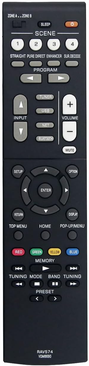 RAV574 VDM8690 Replacement Remote for Yamaha MusicCast Stereo AV Receiver RX-V4A RX-V4ABL