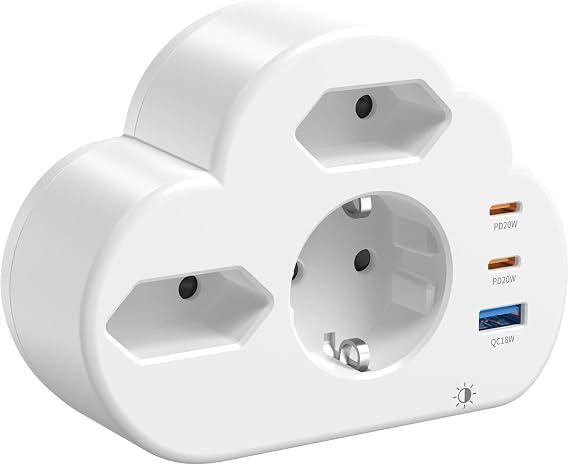Double Plug for Socket 3-Way Multiple Plug for Sockets USB PD20W 4000W/16A Multiple Socket with 3 USB Ports Multiple Socket Wall Mounting with Switch Socket Adapter White