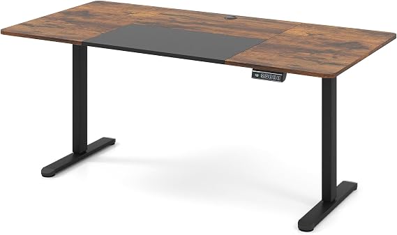 CASART Electric Height Adjustable Standing Desk, Ergonomic Sit Stand Desk with Memory Control, Cable Hole & Anti-Collision Design, Stand up Workstation for Home Office (Rustic Brown+Black, 140 x 70cm)