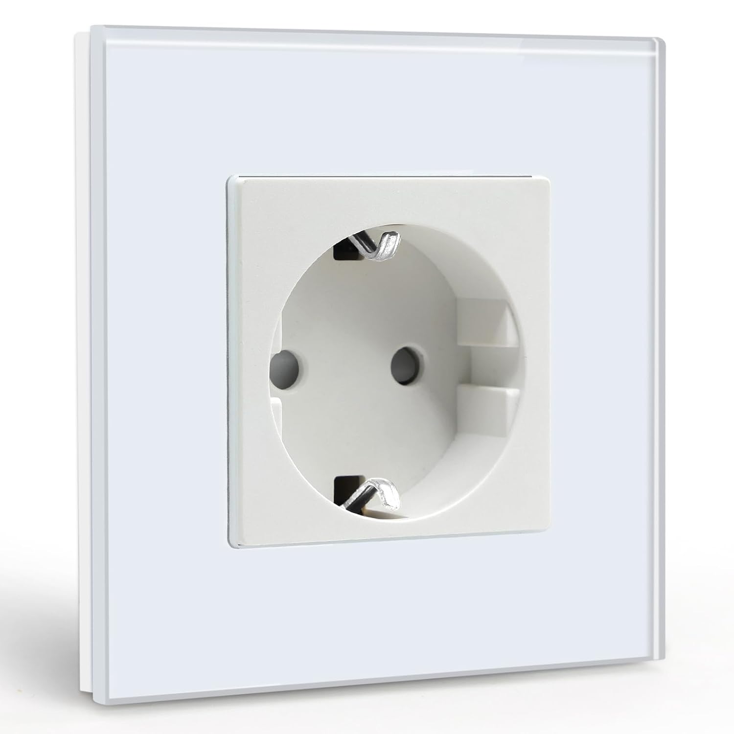 BSEED Schuko Socket Single Crystal Glass Plate Socket Flush-Mounted 16 A 86 mm White Extension Sockets Wall Socket