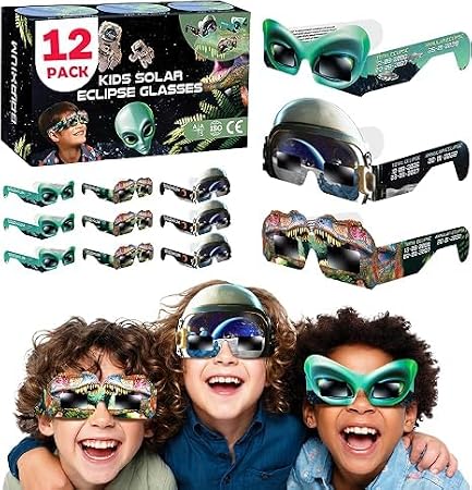 Galaxium 12 Solar Eclipse Glasses Kids 2026, Aliens Theme | ISO 12312-2