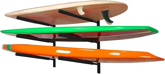 Yes4All Heavy Duty Steel Wall Mount Paddle Board Racks, Surfboard Hanger with Padded Foam, Store and display Up to 3 Surfboards, Snowboards, Longboards
