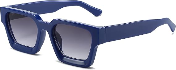 EYLRIM Thick Square Frame Sunglasses for Women Men Fashion Chunky Rectangle Sun Glasses Black Shades(06 Blue/Grey Gradient), 06 Blue/Grey Gradient, M