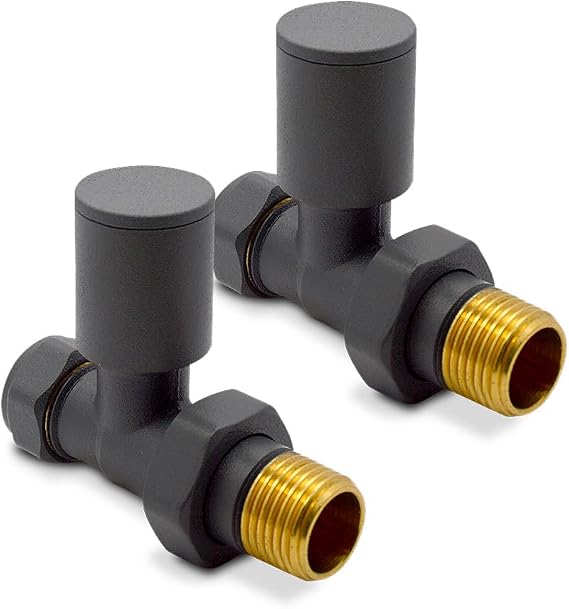 Straight Anthracite Valves for Radiators & Towel Rails (Pair) - Suitable for Installation of your Heated Towel Rail or Radiator onto your central heating system