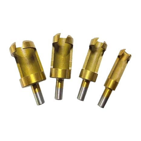 4pcs Titanium Coated Plug Cutter Set, Cylinder Wood Drill Bits for Invisible Wood Repairs & Timber Dowels, 6mm Diameter