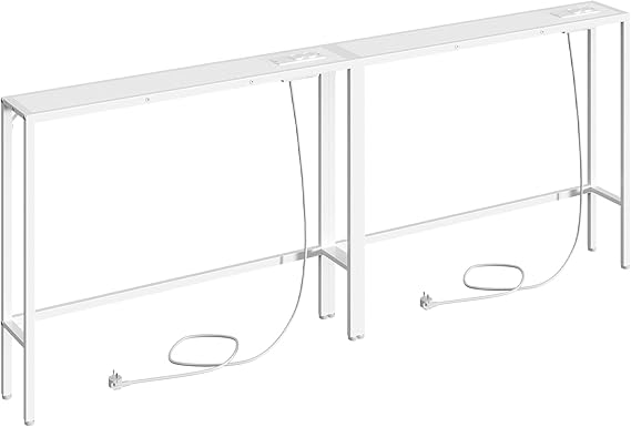 MAHANCRIS Set of Two 100cm Entryway Tables, Sideboards with Plug and USB Port, Long Narrow Sofa Side Tables, for Hallway, Living Room, White ACTWT968UE01S2