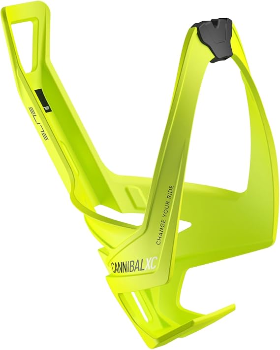 Elite Cannibal XC Bottle Cage Yellow Fluo Black Graphic Bio-Based – Lightweight Side-Entry Bike Bottle Holder for Small Frames – Fibre-Reinforced – For Road Bike, MTB & Gravel Cycling