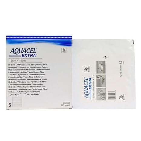 ConvaTec 3673282 AQUACEL Extra Hydrofiber Wound Dressing, 15x15cm (Pack of 5)
