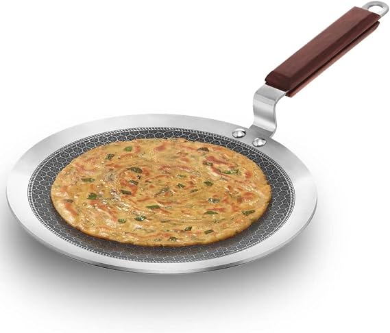 Generic Tawa Roti Tava 26 cm Paratha Tava, Triply Stainless Steel Nonstick Tawa with Handle,Non Stick Induction Tawa, Silver, EQSZ-KS-FEB-29201401