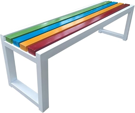 Outdoor Benches Weatherproof, Backless Garden Bench, 2-3 Seats Rainbow Slats Chair for Park, Lawn, Deck, Locker Room, Porch, Poolside, Balcony(White,120cm/47in)