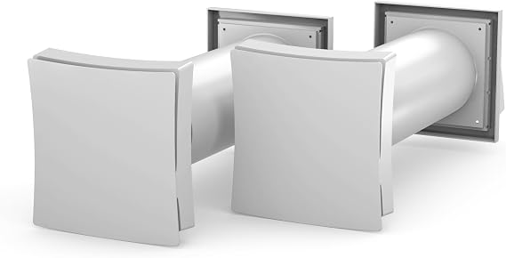 Dryzone 2x Telescopic Passive Wall Intake Vent Grille Kit with Filter (100 mm, White) | Adjustable Airflow | Condensation & Mould Control | No Wiring | Up to 500 mm Duct