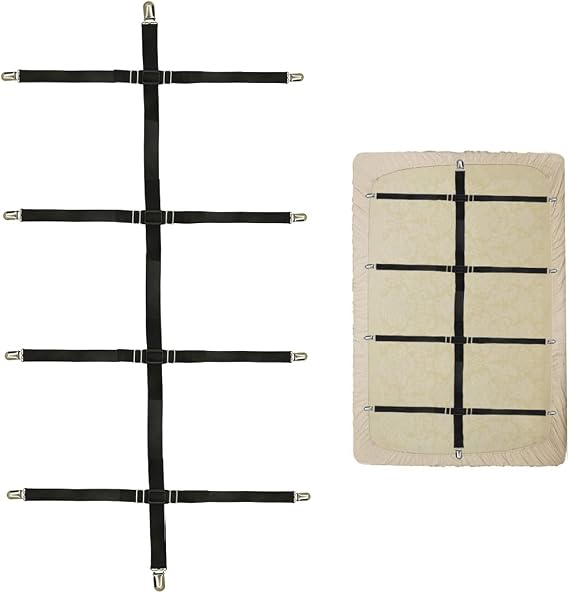 Bed Sheet Clip,Sheet Strap Adjustable Elastic and Firm,Make your Mattresses More Tidy (Black)