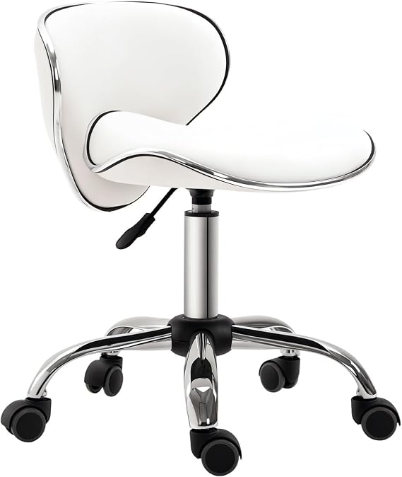 HOMCOM Adjustable Rolling Swivel Beauty Salon Chair Stool for Spa White