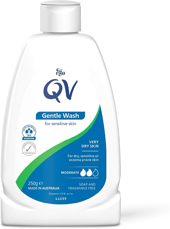 QV Gentle Wash (250g) for Dry, Sensitive Skin, pH Balanced, Unscented, Soap Free Body Wash, Moisturising Soap alternative that lathers for Dry Skin, Eczema, Psoriasis, Dermatitis