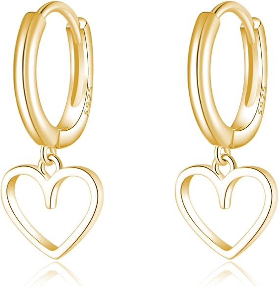 Reffeer Solid 925 Sterling Silver Heart Drop Earrings Hoop for Women Earrings Heart Hoop Earrings Huggie Drop Earrings