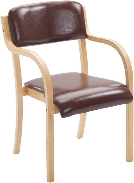 Solid Wood Dining Chairs with Arms Kitchen Chair Upholstered Living Room Armchair with Backrest Modern Office Leisure Lounge Reception Cafe Chairs Accent Armrests Max Load 150kg ( Color : BROWN-PU )