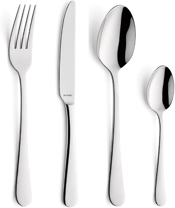 Amefa Austin Cutlery Set for 6 People, 24 Pieces, 18/0 High Polish Stainless Steel Knives, Forks, Spoons and Teaspoons - Silver
