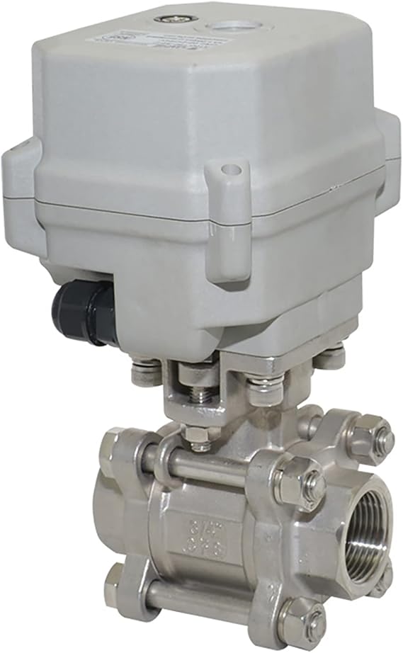 3/4" AC110-230V Three-Piece Stainless Steel 2 Way Electric Ball Valve,DN20 Motorized Ball Valve with Manual Function,CR303