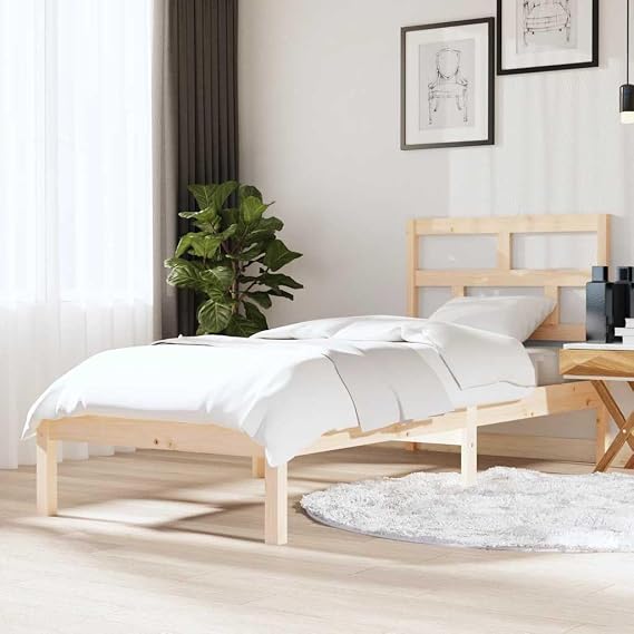 Solid Pine Wood Bed 75 x 190 cm with Robust Slatted Frame and Comfortable Headboard for Bedroom, Practical Bed Frame, Ideal for Tatami Mat and Box Bed Use