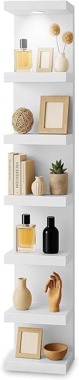 home stuff Wall Shelf Unit with Light | Modern White Floating Vertical Display Storage Shelves | Minimalist Shelving for Living Room, Bedroom & Office Organisation
